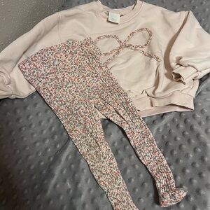 ZaraPink Bow Sweatshirt and Floral Leggings Set🎀